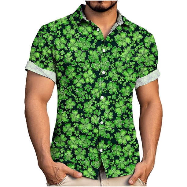 Blusa y camisa de manga corta con cuello vuelto para hombre, blusa informal de moda con cuello vuelto, blusa estampada de manga corta con botones, blusa de poliéster para hombre