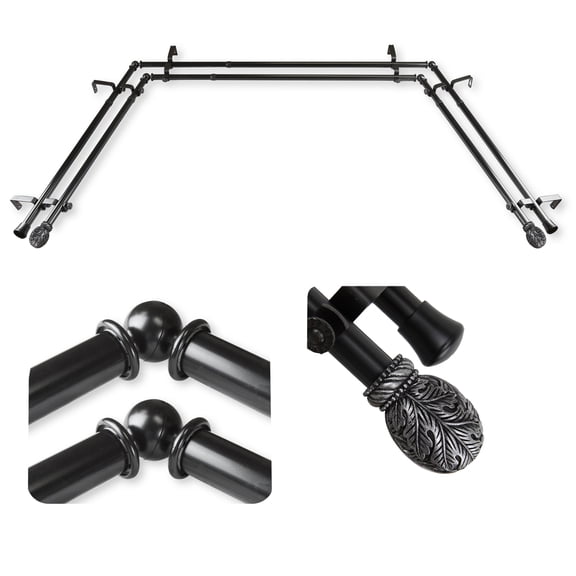 Domovina Garden 13/16" Bay Window Double Curtain Rod-Color:Black