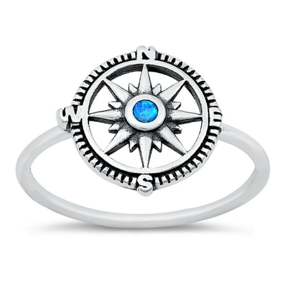 CHOOSE YOUR COLOR Blue Simulated Opal Wholesale Compass Ring .925 Sterling Silver Band CZ Female Size 6