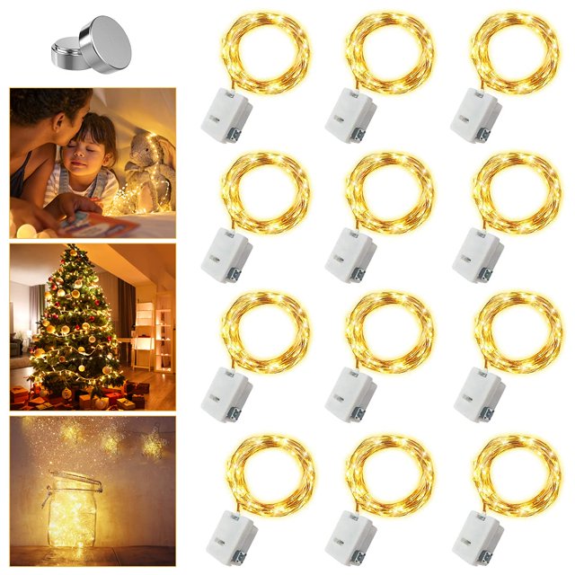 Paquete de 36 Luces de Hadas Funciona con Pilas 3 Modos de Velocidad 40 Baterías Adicionales para Reemplazo 7 Pies 20 Mini Cadena de Luces LED Alambre de Cobre Impermeable Luces de Luciérnaga Centelle