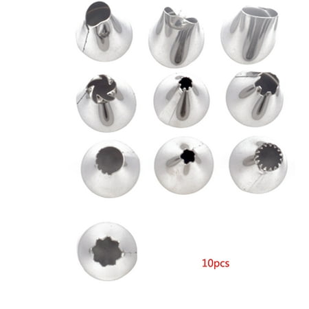 10pcs Reusable Stainless Steel Icing Tip Pastry Tips Cake Decorating Supplies (Random Patterns)
