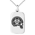 thumbnail image 1 of Stainless Steel Biohazard Skull Zombie Engraved Small Rectangle Dog Tag Charm Pendant Necklace, 1 of 1