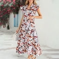 thumbnail image 2 of Youmylove Dresses for Women Elegant Summer Floral Midi Dress Cap Sleeve V Neck Ruffle Long Flowy Boho Casual Beach Sundress Vacation Sundresses, 2 of 8