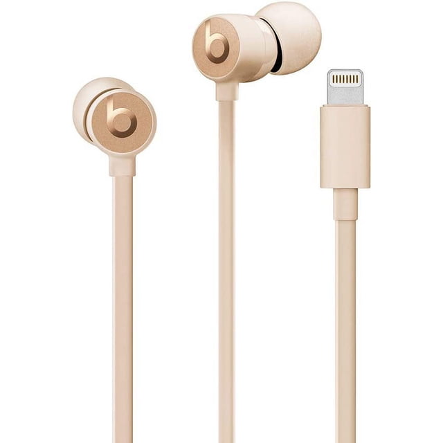 Restored Beats urBeats3 Wired Earphones with Lightning Connector - Tangle Free Cable, Magnetic Earbuds, Built-In Microphone and Controls - (Satin Gold)