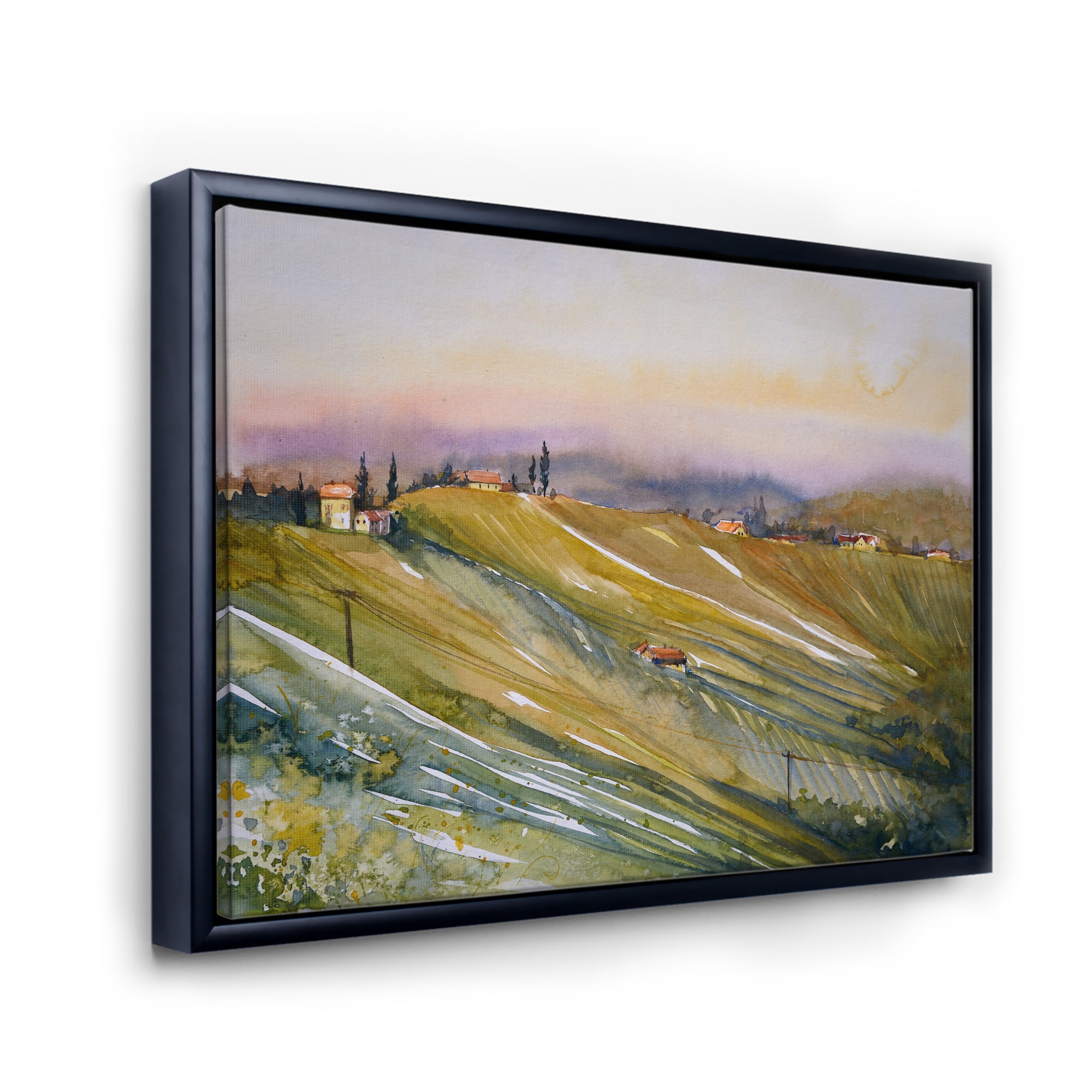 Designart 'Vineyard At Morning In Tuscany Italy' Country Framed Canvas Wall Art Print