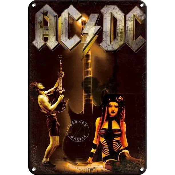 Placa Metal Vintage AC/DC Pintura Hierro Rectangular Arte La Pared 20x30cm