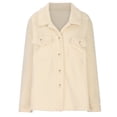 thumbnail image 4 of XFLWAM Womens Sherpa Fleece Jacket Solid Button Down Shirt Jacket Long Sleeve Shacket with Pockets Lapel Coat Beige M, 4 of 8