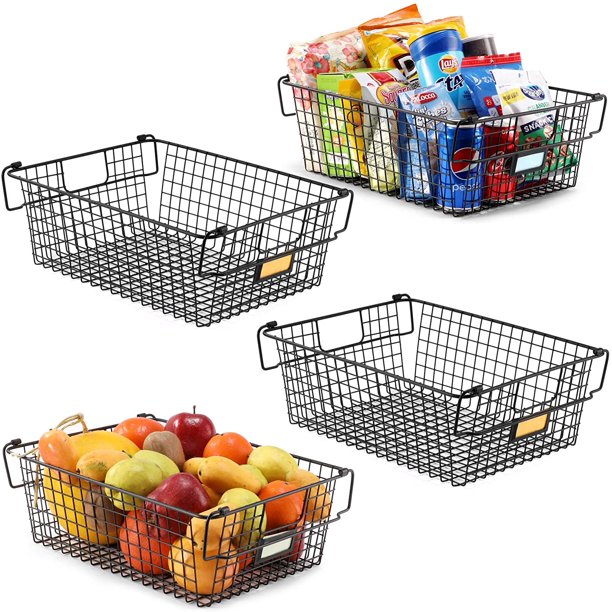  Gorgeous Stackable XXL Wire Baskets For Pantry Storage and  Organization - Set of 2 Pantry Storage Bins With Handles - Large Metal Food  Baskets Keep Your Pantry Organized