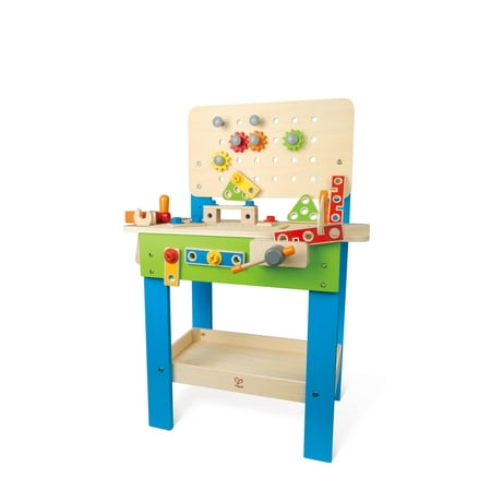 Master Workbench by Hape | Award Winning Kid's Wooden Tool Bench Toy Pretend Play Creative Building Set, Height Adjustable 35Piece Workshop for Toddlers