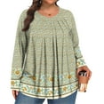 thumbnail image 2 of TQWQT Plus Size Blouses for Women 4x-5x Trendy Long Sleeve Shirts Boho Tops Floral Print T-Shirt V Neck Tunic Shirts Large Casual Womens Clothing Mint Green 5XL, 2 of 5