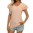 thumbnail image 2 of YHAJDS Women Tops Short Sleeve V Neck Solid Color Blouse with Cutout Detail and Double Sleeve Casual Top, 2 of 5