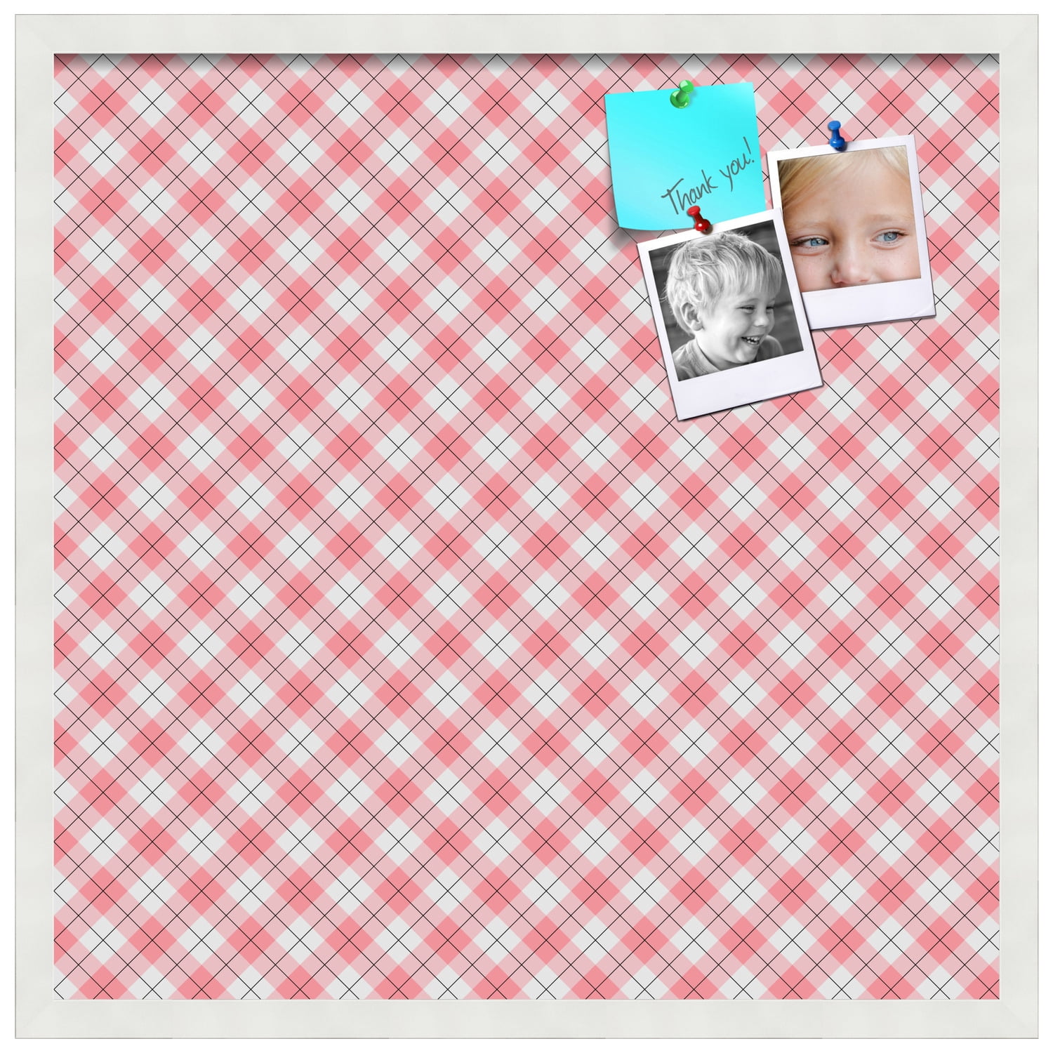 PinPix ArtToFrames 22x22 Custom Cork Bulletin Board Argyle Light Pink   Poster Board Has a Fabric Style Canvas Finish, Framed in Satin White Frame (PinPix-649)