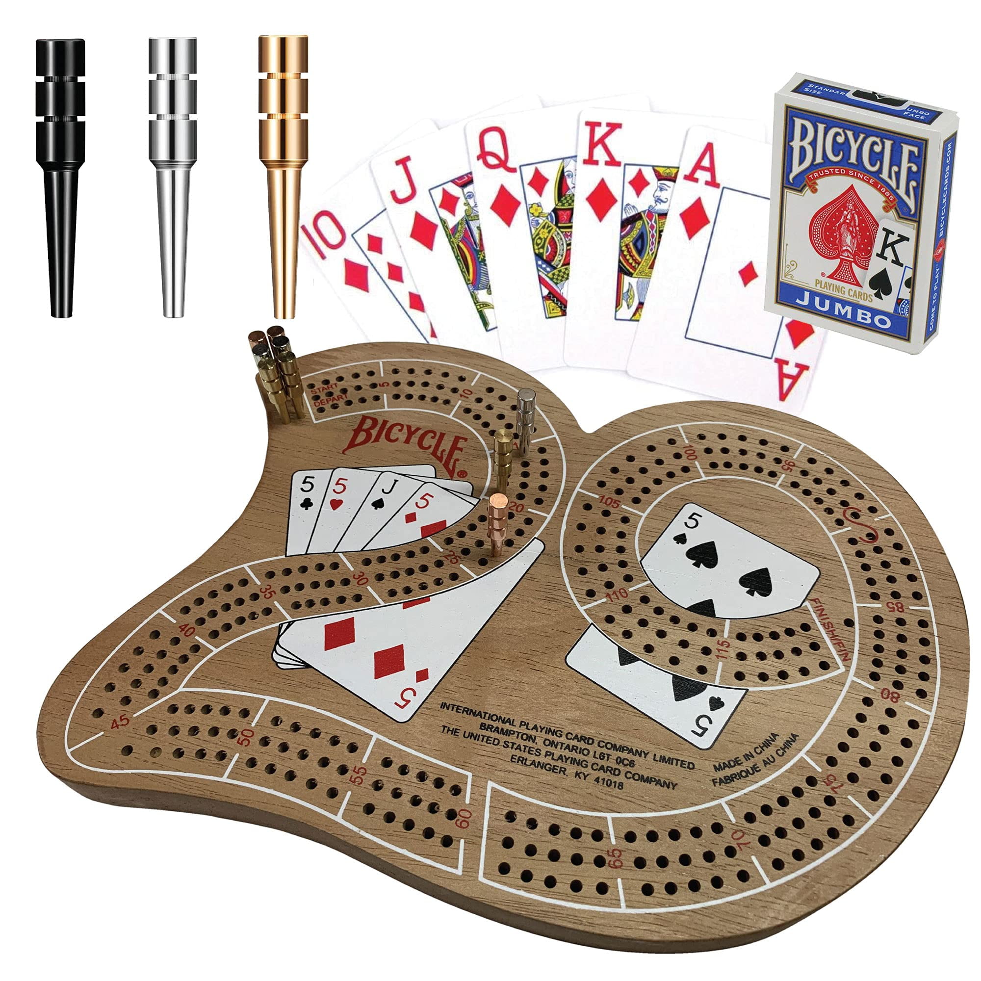 Official Bicycle Cribbage Board Game Set 29 with Bicycle Playing Cards and 9 Premium Metal Crib Pegs Walmart