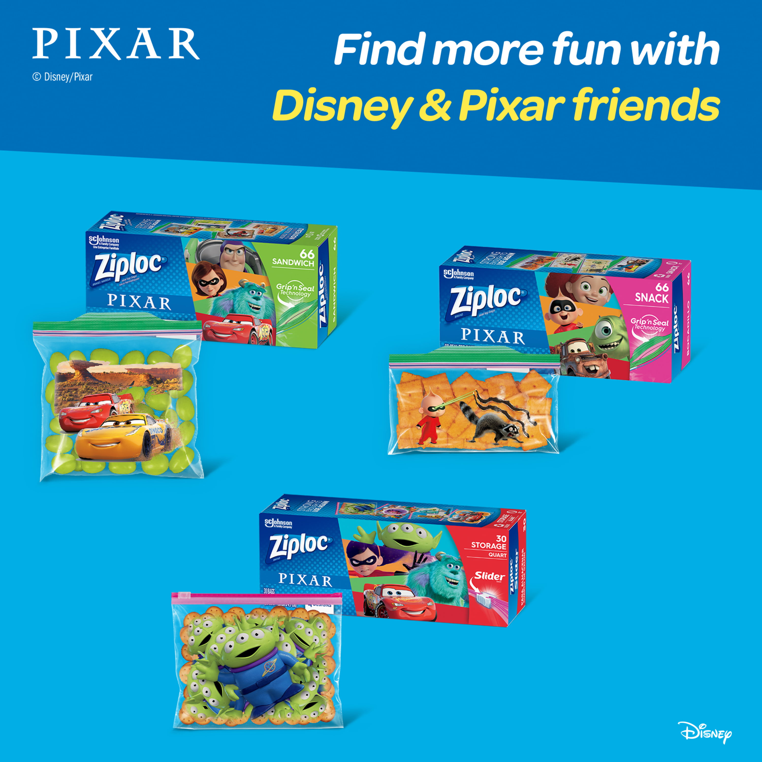 Ziploc® Brand Sandwich Bags Disney and Pixar Designs, 66 Count 