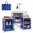 thumbnail image 1 of CoSoTower Aluminum Camping Kitchen, Portable Folding Camping Table with Fabric Cupboards, Windshield, Bag for BBQ, Picnic, Blue, 1 of 7