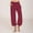 Wine, variant on Women Casual Linen Drawstring Elastic Waist Wide Leg Pants Cropped Trousers