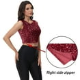 thumbnail image 3 of Women's Sleeveless Sequin Crop Top with Round Neckline and Sparkle Embellishment - XX Large, Burgundy, 3 of 7