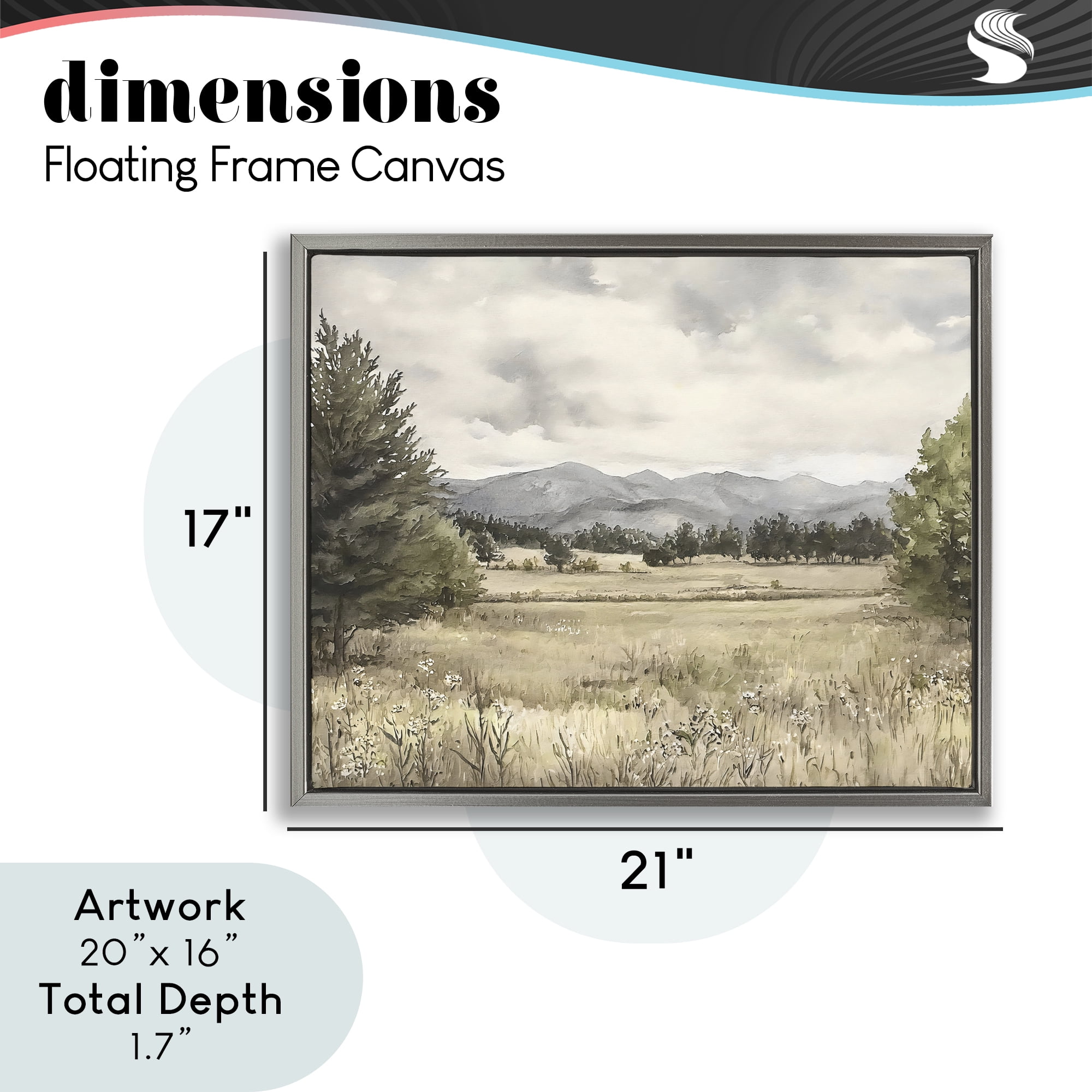 Stupell Industries Muted Mountain Meadow Gray Framed Floater Canvas Wall Art, design by Riley B