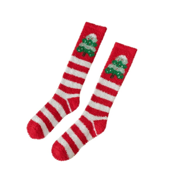 Lovskoo Women Unisex Christmas Gifts Coral Velvet Socks Casual Winter Warm Cotton Knit Soft Mid-Calf Socks Red