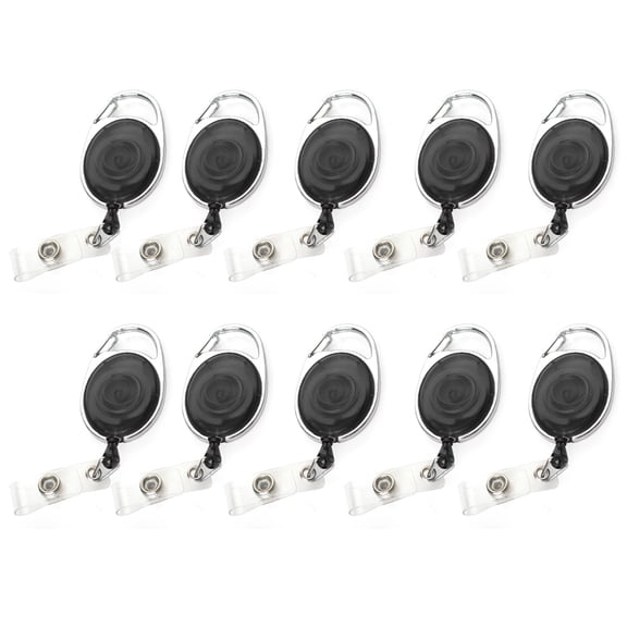 Muka 10Pcs Carabiner Badge Holder Reels With Back Splint and Key Ring-TransparentBlack-NoSplint