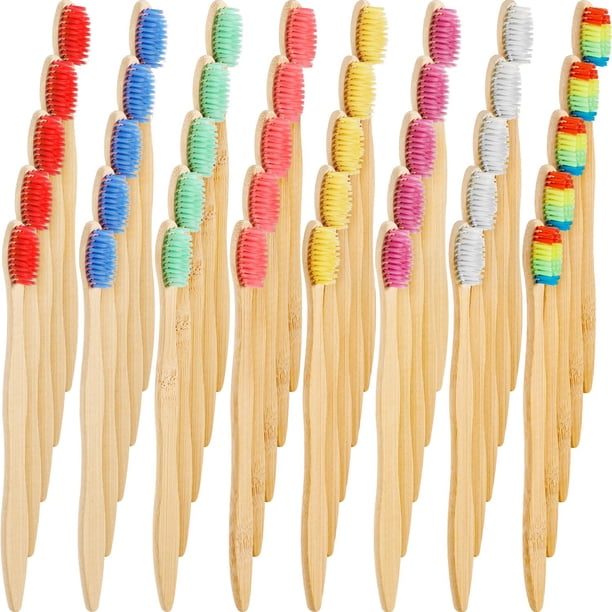 BEMS-40 Piezas de Cepillos de Dientes de Bambú Cepillo de Dientes de Carbón Cepillo de Dientes Biodegradable Cepillos de Dientes de Bambú Natural con Cerdas de Nylon Sin BPA en 8 Colores