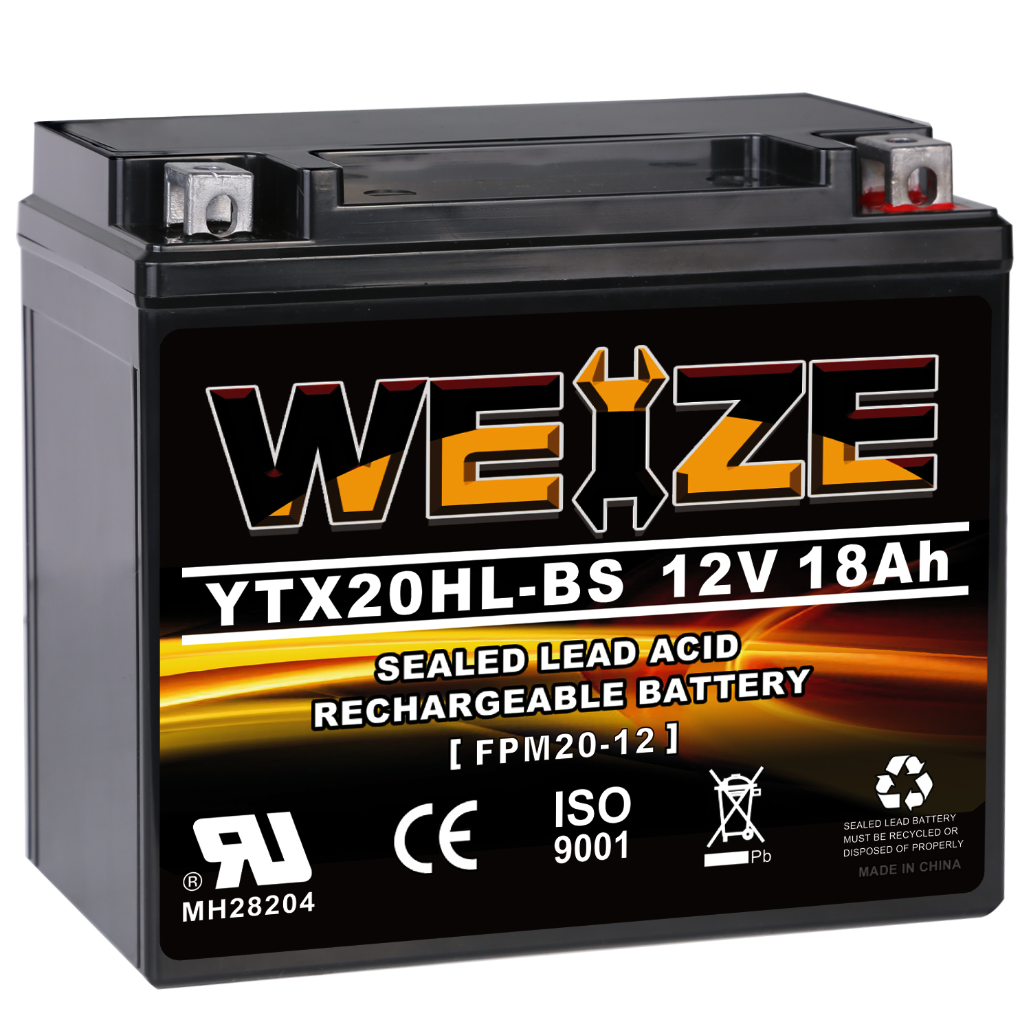 Chrome Battery YTX7A-BS AGM Motorcycle Battery - 12V 8Ah, Sealed, Maintenance Free