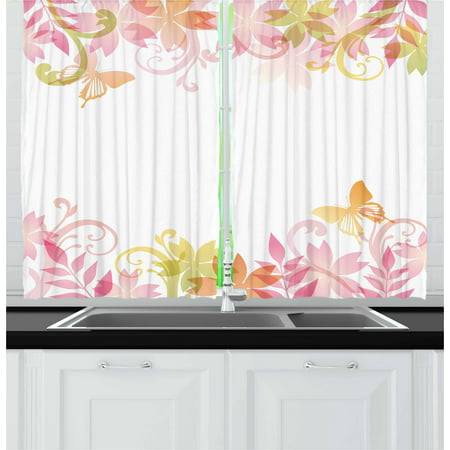 Pastel Curtains 2 Panels Set, Floral Spring Wreath Soft ...