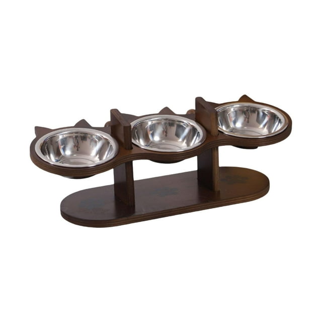 Comedero elevado para mascotas, soporte de madera para perros y gatos, con 3 cuencos de acero inoxidable para gatos de interior y perros pequeños.
