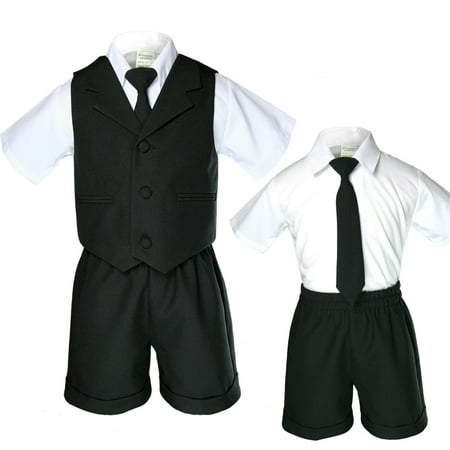 

Black Eton Vest Shorts Sleeve Necktie Set Formal New Born Boy Toddler