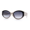 thumbnail image 4 of Womens Mod Fashion Thick Arm Inset Lens Large Oval Plastic Sunglasses Ivory - Smoke, 4 of 8