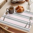 thumbnail image 3 of Pink Grey Striped Placemats Set of 8 Horizontal Lines Simple Minimalist Place Mats Indoor Wipeable Table Mats Washable Cloth Dining Table Placemats for Kitchen Holiday Party Home Decor 13x19 Inch, 3 of 9