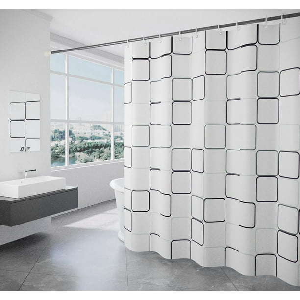 Cortina de ducha cuadrada blanca con ganchos, cortinas de ducha de 180 x 180 cm, cortina de baño a prueba de moho, tela de poliéster impermeable y lavable