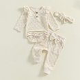 thumbnail image 2 of Odeerbi 0-18 Months Toddler Girls Cotton Outfits Layette Set Solid Color Long Sleeve Bodysuit Bow Sweatpants Headband Three Pieces Set Toddler Girls Clothes, 2 of 8