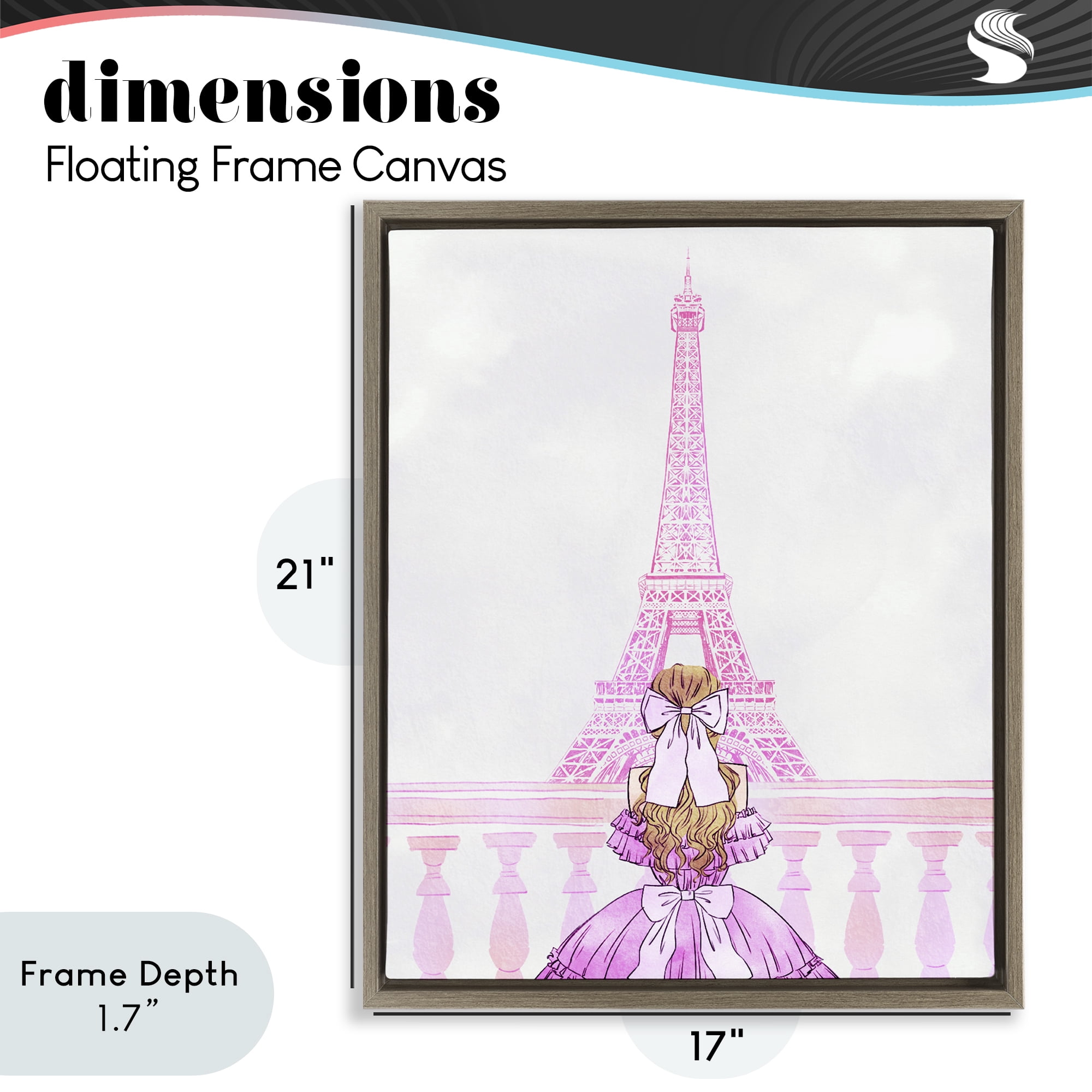 Stupell Industries Pink Gown & Eiffel Tower Brown Framed Floater Canvas Wall Art, design by Ziwei Li