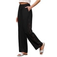 thumbnail image 3 of ManxiVoo Women's Crochet Panel Linen Pants – Elastic Waist High Waisted Wide Leg Casual Summer Beach Trousers, 3 of 8