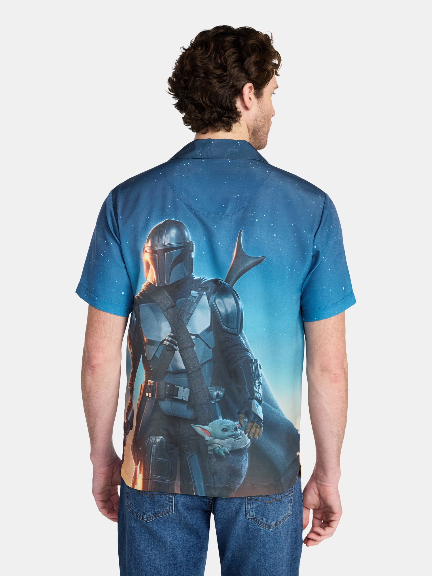 The Mandalorian Men's and Big Men's Mando Landscape Graphic Button-Up Shirt, Sizes S-3XL