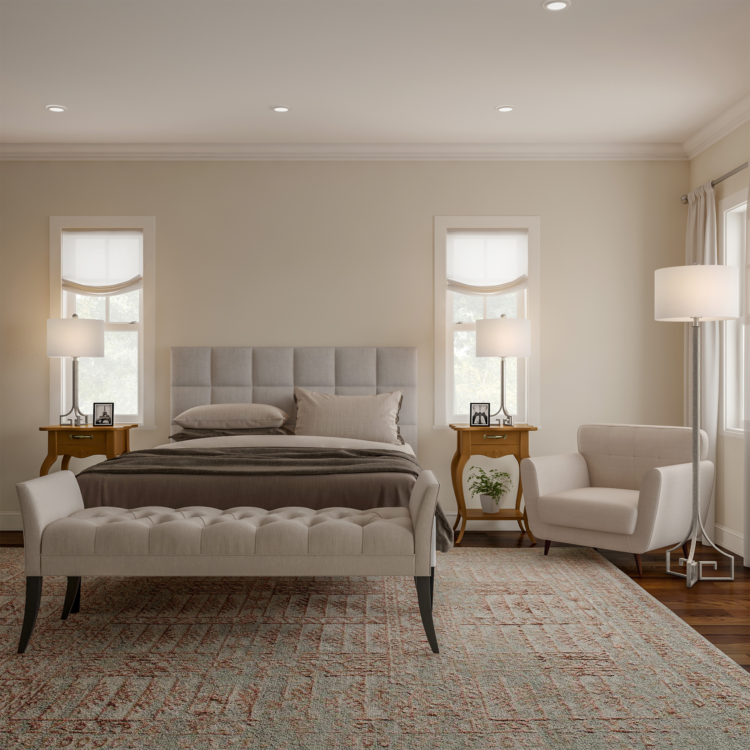 Lavish Home - Greek Key Table and Floor Lamps -Set of 3 Modern Lights with Led Bulbs - Silver
