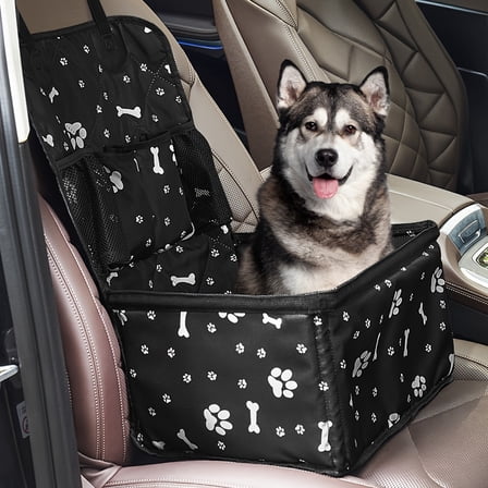 [Durable Dog Car Seat Cover] Durable & Padded Dog Car Seat Cover | Front Seat Protector Nonslip Scratchproof Standard Pet Hair Resistant Blankets for Cars, SUVs, and Trucks - Black