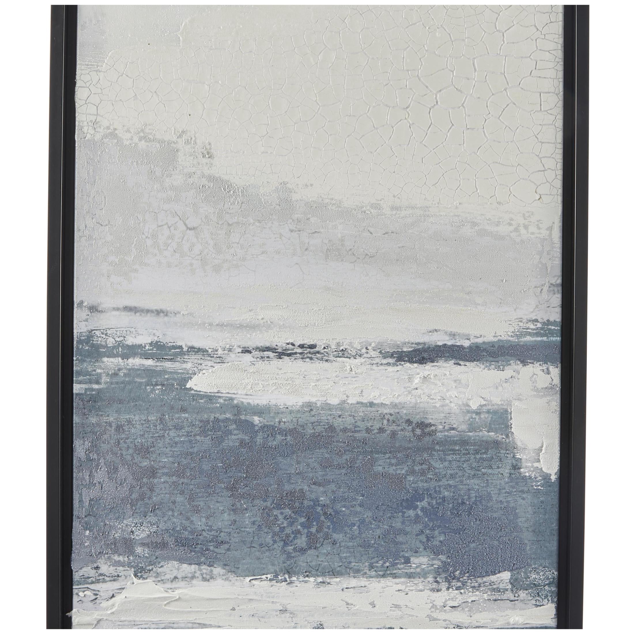 18" x 71" Abstract Textured Panel Ocean Landscape Framed Wall Art with Black Frames, by DecMode (3 Count)