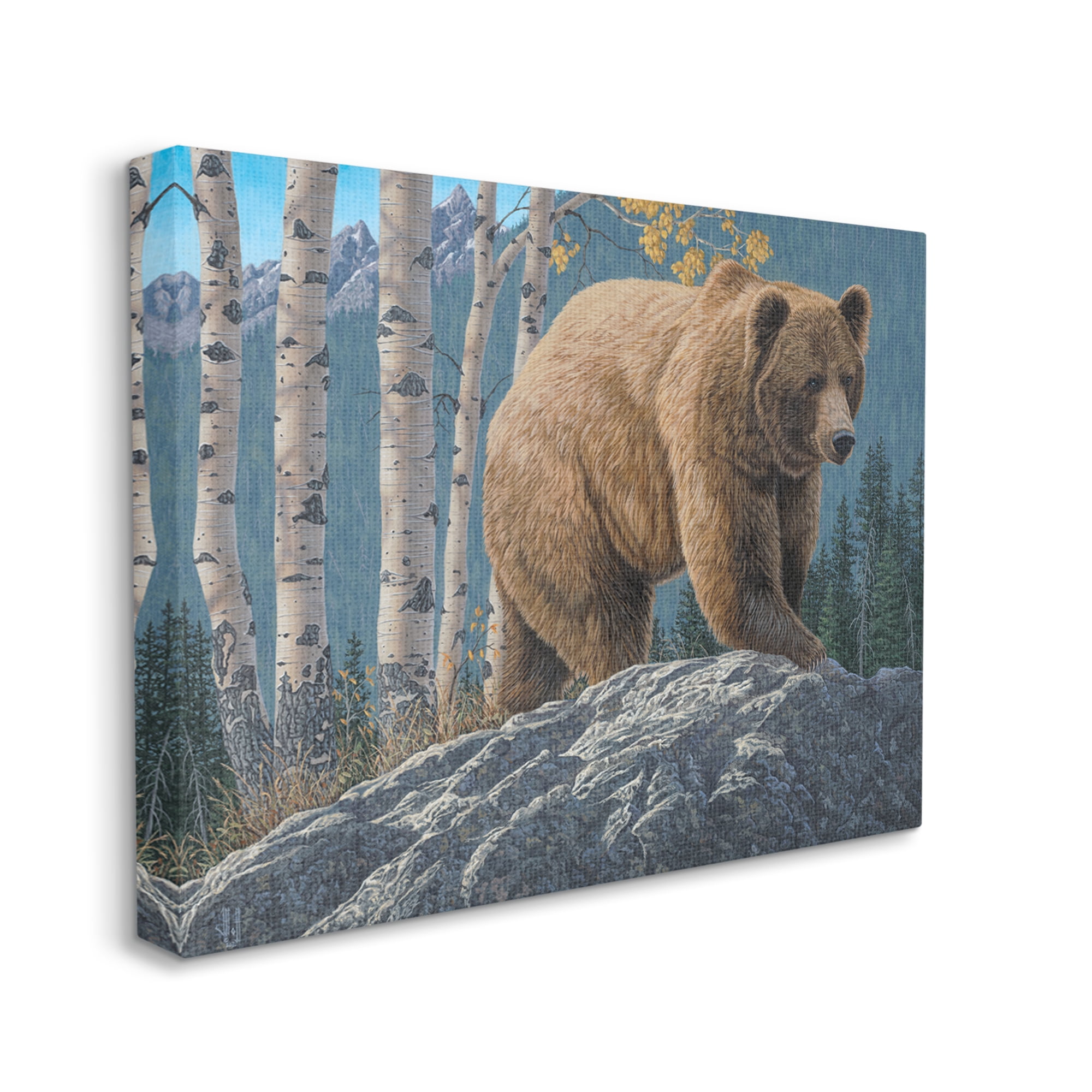 Stupell Industries Brown Bear on Rock Animals & Insects Painting Gallery Wrapped Canvas Art Print Wall Art, 30 x 24