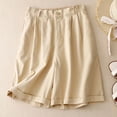 thumbnail image 2 of Women's Elastic High Waist 2 Buttons Shorts Wide Leg Cotton Linen Loose Fit Casual Summer Shorts 2024 Khaki,M, 2 of 6
