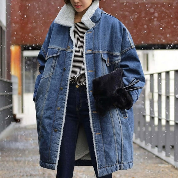 WILLBEST Womens Coats Winter Clearance Prime Trench Coat Women Long Wool Women's Reversible Warm Notched Collar Jean Jacket Denim Coat Trucker Jacket