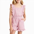 thumbnail image 5 of Girls Striped Romper Overall With Ruffle Trim Fashion Crewneck Playsuit For Summer With Pockets Jumpsuits Cute One-Pieces 2T 3T 4T 5T 6T 7T 8T 9T 10T Girls Outfits,Pink,13-14 Years, 5 of 5