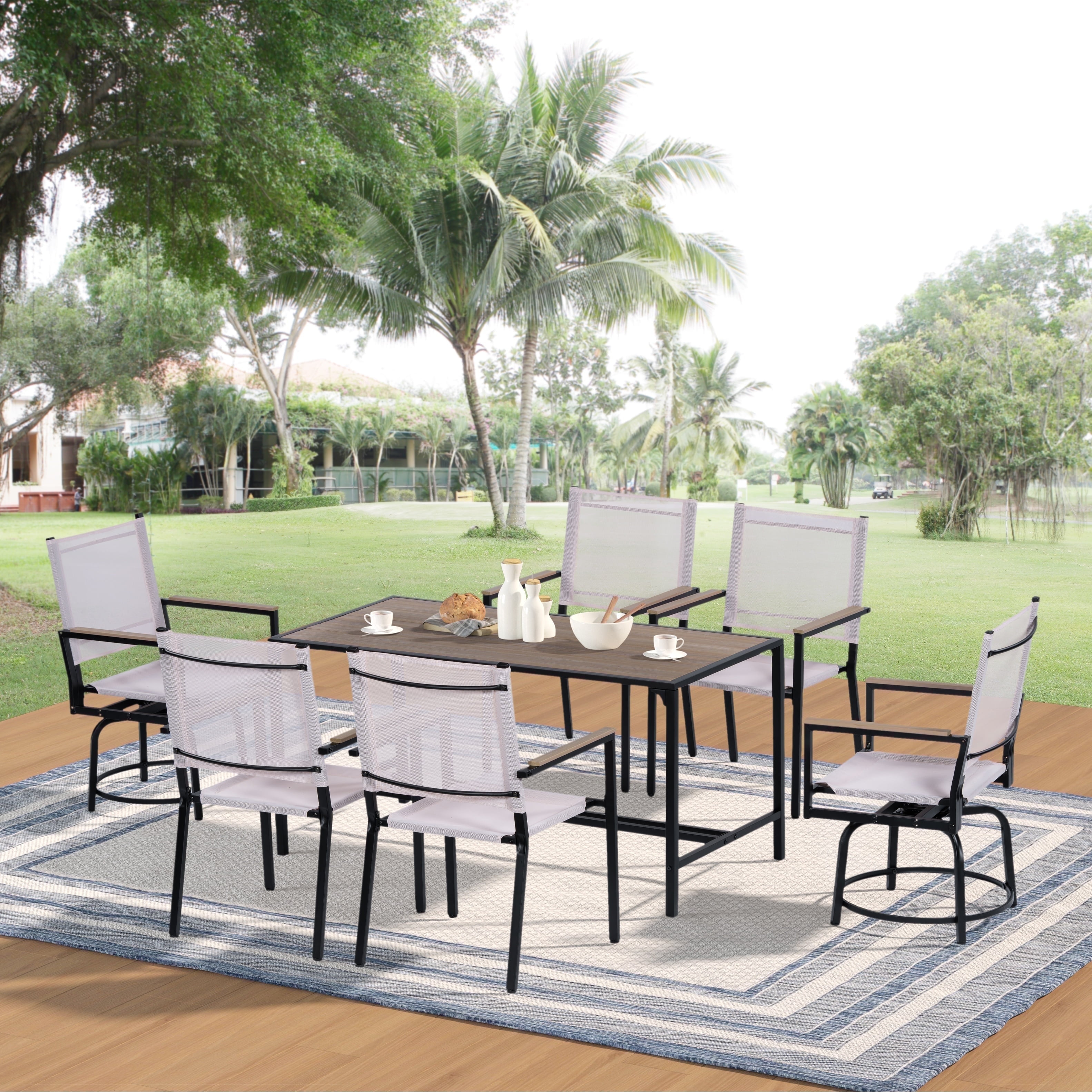 Segmart Outdoor Furniture Dining Set,Patio Dining Table Set for 6 Person, Patio Table and Chairs Set with Textilene Armchairs, Conversation Furniture Set for Backyard, Poolside, Pink