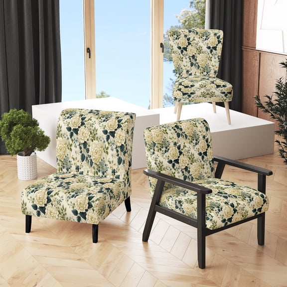 Designart "Trellis In Vintage Lace IV" White Floral Upholstered Accent Chair - Cottage Arm Chair For Bedroom