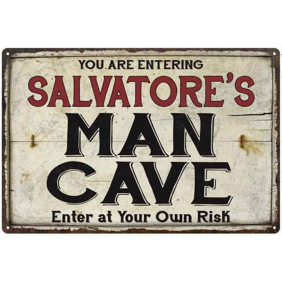 SALVATORE'S Man Cave Sign Rustic 8 x 12 High Gloss Metal 208120035392