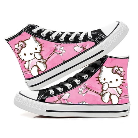 2024 Anime Sanrio Hello Kitty New Cute Cat Print High-Top Canvas Shoes Fashionable Sneakers for Teenage Students Girls Comfortable Versatile Trainers School Style Skate Shoes
