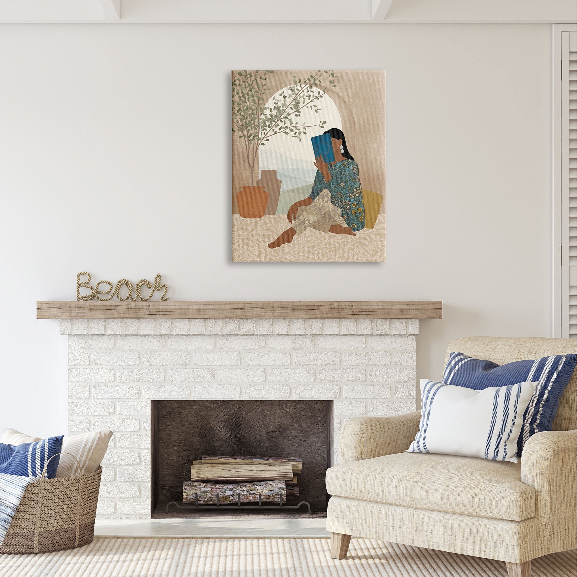 Stupell Industries Boho Woman Reading Botanical & Floral Painting Gallery Wrapped Canvas Print Wall Art, 30 x 40