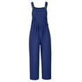 thumbnail image 6 of Usmixi Jumpsuits for Women Dressy Casual Pocket Loose Pleated Hem Cotton Linen Strap Long Jumpsuits Overalls Summer Square Neck Sleeveless Solid Maxi Formal Rompers Blue s, 6 of 7