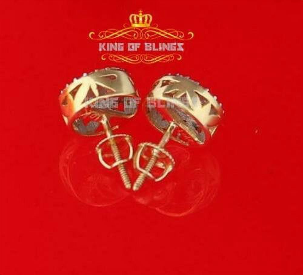 King of Bling's 10K Real Yellow Gold Real Diamond 0.75CT Men's/Women's Round-Shape Stud Earring